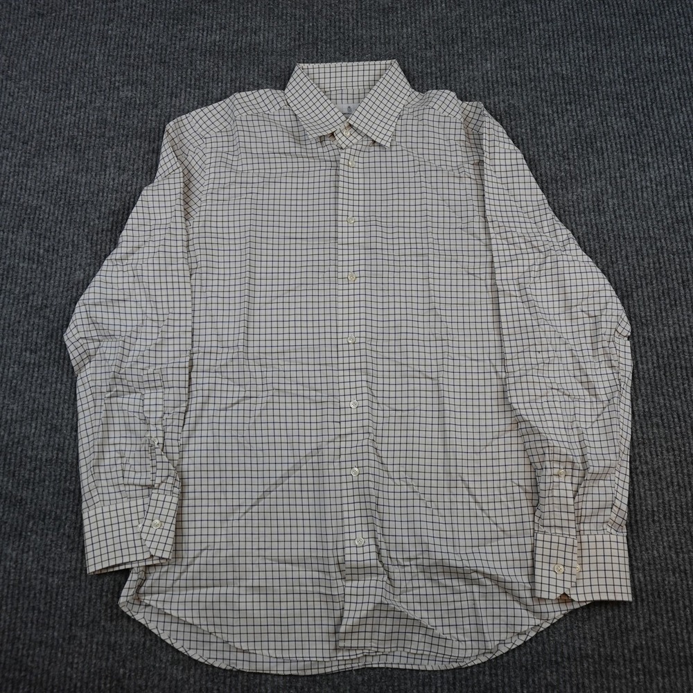 Emanuel Berg Shirt Mens 16.5 L White Check Regular Fit Long Sleeve Dress Cotton